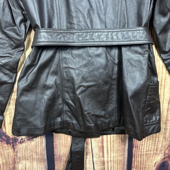 Wilsons Leather Womens S Brown Genuine Leather Belted Trench Coat Y2K Mid Length - Picture 8 of 11